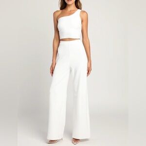 Lulus Amor And Beyond Ivory One Shoulder Two Piece Jumpsuit White - Size S